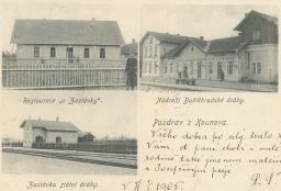 Železnice nádraží zastávka restaurace Kounov Buštěhradská dráha 1905