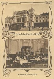Železnice ústřední hlavní nádraží Brno restaurace Stěphan Bogyi 1914