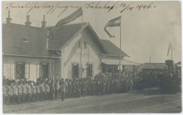 Železnice nádraží Rokytnice v Orlických horách. Poštou 14.10.1906