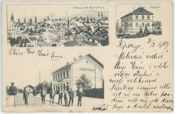 Železnice nádraží škola panorama Řeporyje 1907