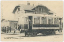 Železnice nádraží motorový vůz Kardašova Řečice Jindřichův Hradec 1906