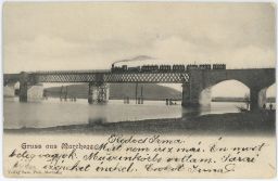 Železnice vlak most Morava Marchegg Rakousko 1906