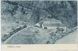 Železnice zastávka tunel parní vlak Libřice u Davle Praha-západ 1917