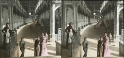 Mariánské Lázně, Havní - litinová kolonáda, kolorovaný stereodiapozitiv, kolem 1900. Kolonáda postavena 1888 - 1889.