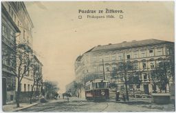Praha Žižkov Prokopova třída TRAMVAJ 110 nakl. Zuna