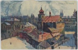 Španělská synagoga a kostel sv. Ducha kolem roku 1910.