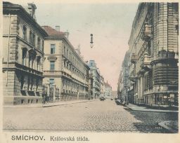 Praha Smíchov Královská třída ulice Svornosti 1907