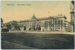 Praha Smíchov Albrechtské kasárny dnes justiční palác 1913