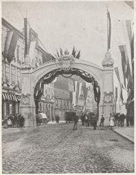 Praha Smíchov brána barona Ringhoffera přivítání císaře Františka I. 1901