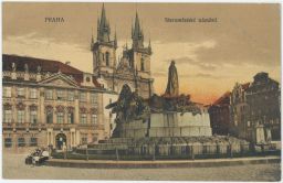 Praha Staroměstské náměstí Týnský chrám pomník Jana Husa 1923
