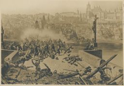 Praha Karlův most boj Švédů se studenty Foto-fon 1648
