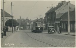 Praha Kobylisy tramvaj č. 14 obchod Zátka 1934