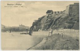 Praha Vyšehrad pohled z hráze Veslařský ostrov 1908