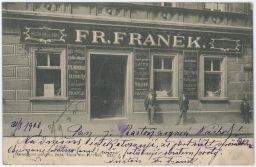 Praha Dlážděná čp. 1 módní síň pro pány Fr. Franěk 1900