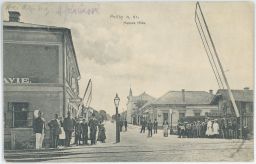 Železnice nádraží přejezd závory Pečky nakl. Kaška Kolín 1916