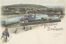 Železnice nádraží most panorama Zbraslav Dobříš Modřany Chuchle Praha 1900