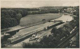 Roudnice nad Labem - hezký pohled na zdymadlo, jez, loď - 1940