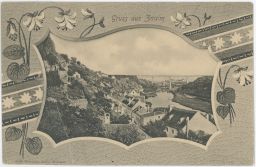 Znojmo - Znaim - zdobená koláž - pohled na most - cca 1902