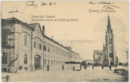 Bratislava Poszony Fabrika na kefy bratov Grunebergovcov s kostolíkom Blumentál