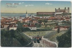 Bratislava Poszony Pressburg panorama s dvojtunelem vojenské razítko