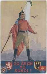 Sokol Sokolové Co Čech, to Sokol! - praporečník - v pozadí chrám sv. Víta - Šimůnek