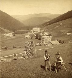 Špindlerův Mlýn, práce se dřevem, polovina stereofotografie