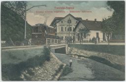 Trenčianské Teplice električka most chlapček v potoce