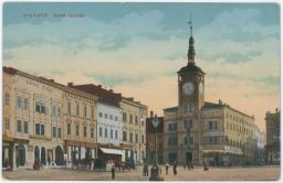 Kroměříž Velké náměstí obchody lidé bryčky Vilém Povondra