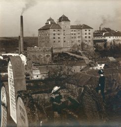 Mladá Boleslav, hrad, židovský hřbitov, polovina stereofotografie