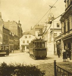 Liberec, Soukenné náměstí, polovina stereofotografie, kol 1893