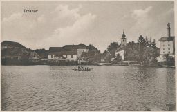 Trhanov rybník loďka pivovar 17.8. 1928 nakl. Krátký Domažlice