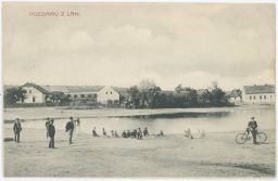 Lány Kladno pozdrav z Lán rybník děti 1919