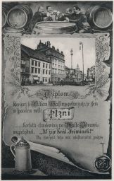 Plzeň Pilsner pivo dobový pivní diplom nakl. Švec