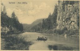 Karlovy Vary Karlsbad Doubí Hans Heiling Svatošské skály dámičky na loďce 1911