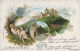 Buchlov litografie dlouhý adresa 1900 Lorenzova "Morava v dopisnicích"