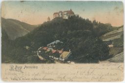 Pernštejn dlouhá adresa 1904 nakl. D. Kowář Veverská Bitýška