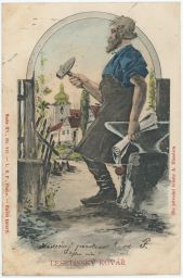 Lešetínský kovář ruční kolorit kresba Hausler 1900