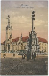 Radnice socha nejsvětější Trojice lidé koleje Olomouc K.K.C. 1916