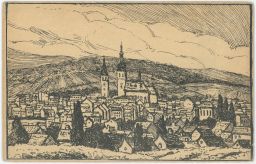 Litografie H. Bochažáková Dittrichová celkový pohled Vyškov
