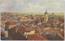 Celkový pohled akvarel Slovácko Uherské Hradiště nakl. Sukaný