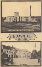 Lomnice nad Popelkou náměstí továrna Šlechta a syn Semily 1918