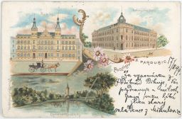 Pardubice litografie radnice průmyslová škola Chrudimka 1899