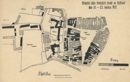 Vyškov požár 1917 situační plán shořelých domů