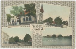 Vestec hostinec náves rybník Rožďalovice Křinec Nymburk 1912