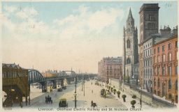 Železnice Anglie Británie Liverpool Overhead Electric Railway Nicholas Church 1908