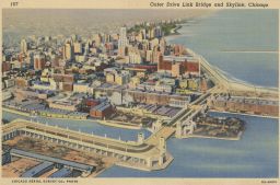 USA Chicago Aerial Outer Drive Link Bridge and Skyline