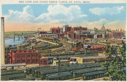 Železnice nádraží USA Minnesota St. Paul / Sky line and Union Depot Yards