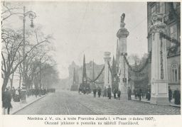 Praha Franz Josef FJ ozdobné pylony nábřeží duben 1907