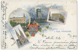 Praha Vinohrady radnice Národní dům chrám vodárna 1909
