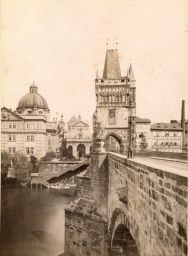 Karlův most a Staroměstská mostecká věž, kolem 1878, kabinetka